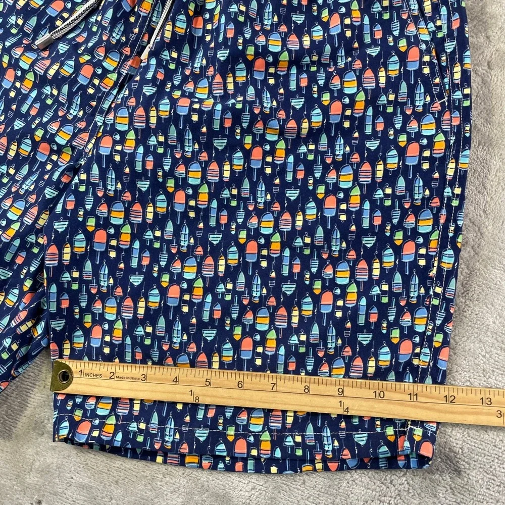 Peter Millar Swim Trunks Mens Medium Blue Buoy Mesh Lined Geometric Summer